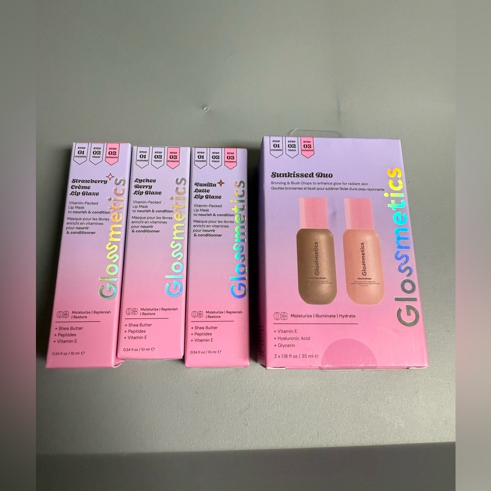 Glossmetics Lip Glaze Set and Bronzing & Blush Drops Bundle of 4